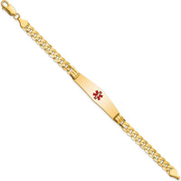14K Yellow Gold Medical Alert Curb Link Bracelet with Red Enamel Charm - 8" Length by Oro Pregiato