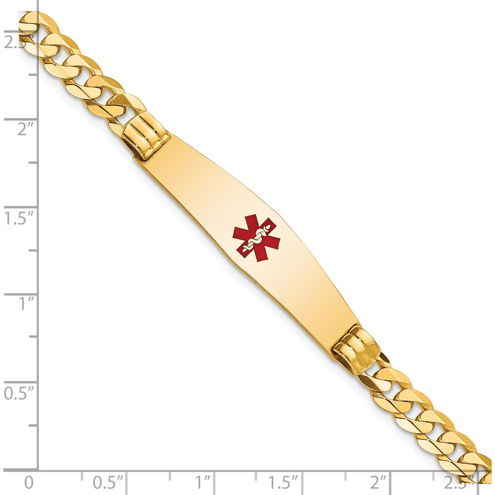 14K Yellow Gold Medical Alert Curb Link Bracelet with Red Enamel Charm - 8" Length by Oro Pregiato