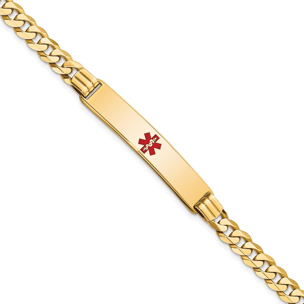 14K Yellow Gold Medical Alert Curb Link Bracelet with Red Enamel Charm - 8" Length by Oro Pregiato