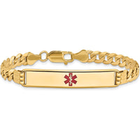 14K Yellow Gold Medical Alert Curb Link Bracelet with Red Enamel Charm - 8" Length by Oro Pregiato