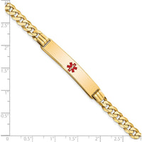 14K Yellow Gold Medical Alert Curb Link Bracelet with Red Enamel Charm - 8" Length by Oro Pregiato