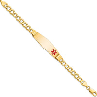 14K Yellow Gold Medical Alert Curb Link Bracelet with Red Enamel Emblem - 8" Length by Oro Pregiato