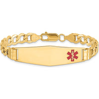 14K Yellow Gold Medical Alert Curb Link Bracelet with Red Enamel Emblem - 8" Length by Oro Pregiato