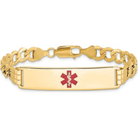 14K Yellow Gold Medical Alert Curb Link Bracelet with Red Enamel Emblem - 8" by Oro Pregiato