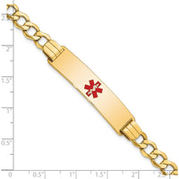 14K Yellow Gold Medical Alert Curb Link Bracelet with Red Enamel Emblem - 8" by Oro Pregiato