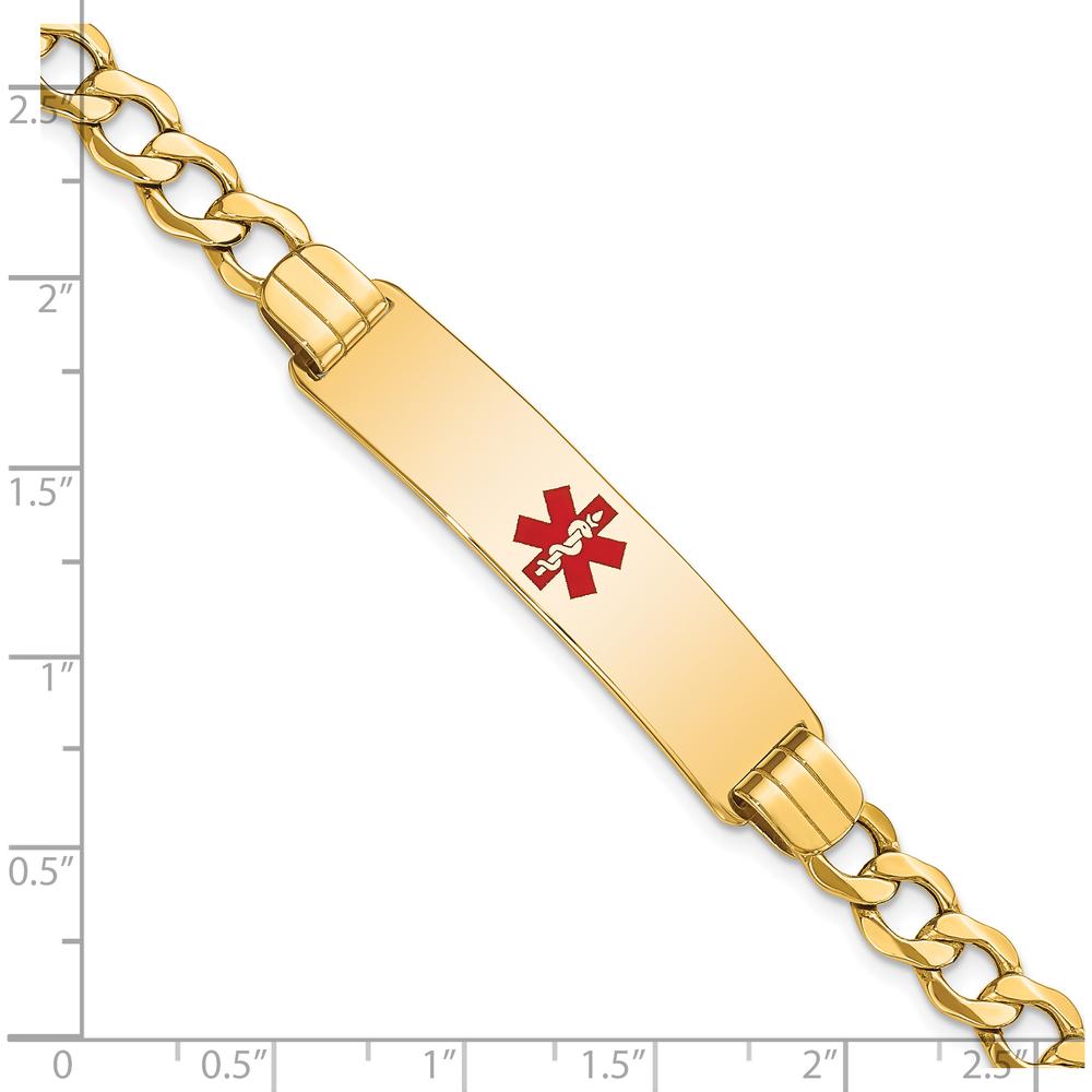 14K Yellow Gold Medical Alert Curb Link Bracelet with Red Enamel Emblem - 8" by Oro Pregiato