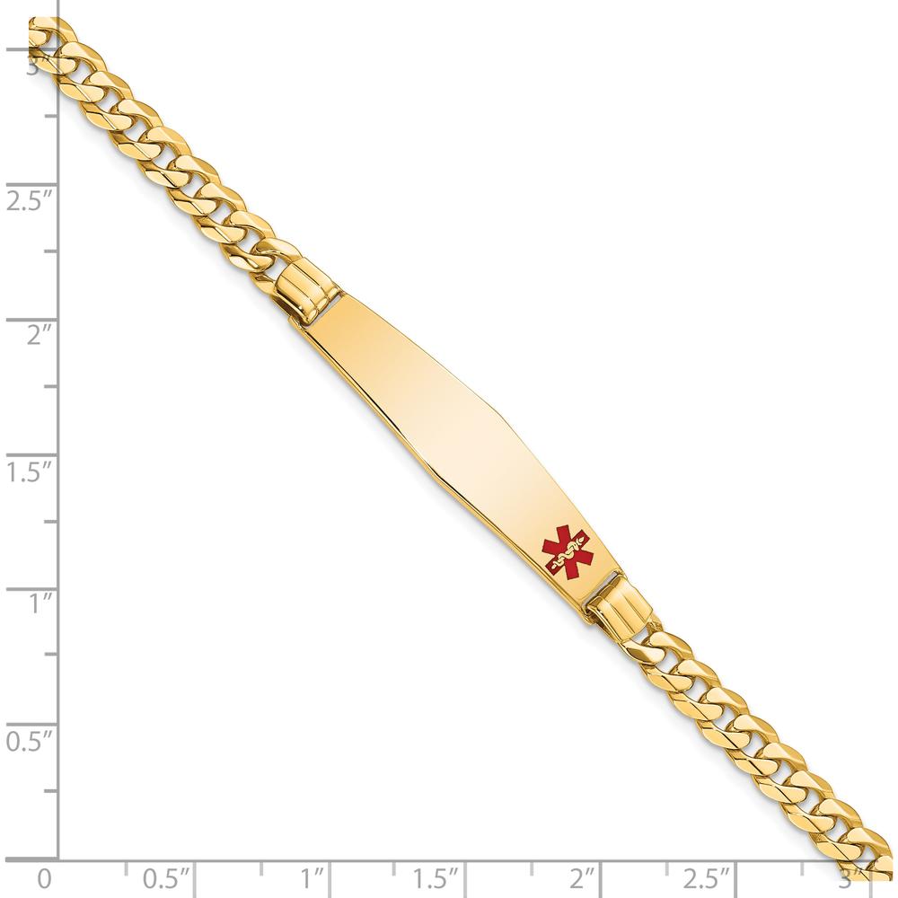 14K Yellow Gold Medical Alert Curb Link Bracelet with Red Enamel Medical Plate - 7" Length by Oro Pregiato