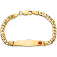 14K Yellow Gold Medical Alert Curb Link Bracelet with Red Enamel Medical Plate - 7" Length by Oro Pregiato