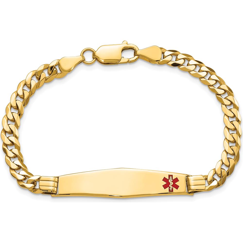 14K Yellow Gold Medical Alert Curb Link Bracelet with Red Enamel Medical Plate - 7" Length by Oro Pregiato