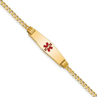 14K Yellow Gold Medical Alert Curb Link Bracelet with Red Enamel Medical Symbol - 7" by Oro Pregiato