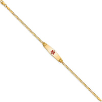 14K Yellow Gold Medical Alert Curb Link Bracelet with Red Enamel Medical Symbol - 7" by Oro Pregiato