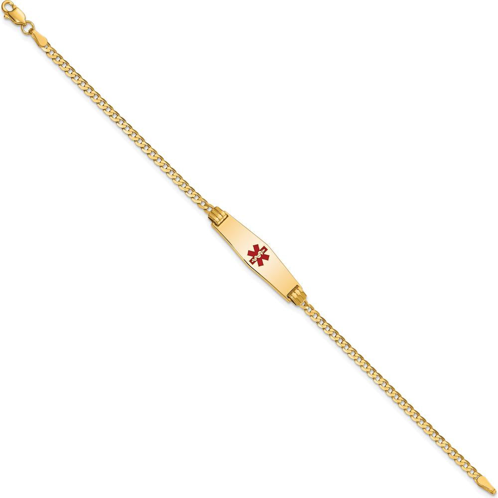 14K Yellow Gold Medical Alert Curb Link Bracelet with Red Enamel Medical Symbol - 7" by Oro Pregiato