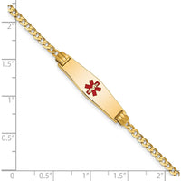 14K Yellow Gold Medical Alert Curb Link Bracelet with Red Enamel Medical Symbol - 7" by Oro Pregiato