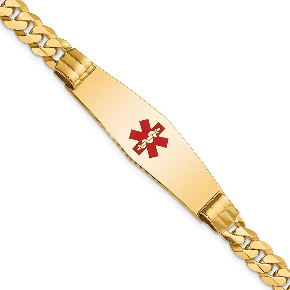 14K Yellow Gold Medical Alert Curb Link Bracelet with Red Enamel Medical Symbol - 8" Length by Oro Pregiato