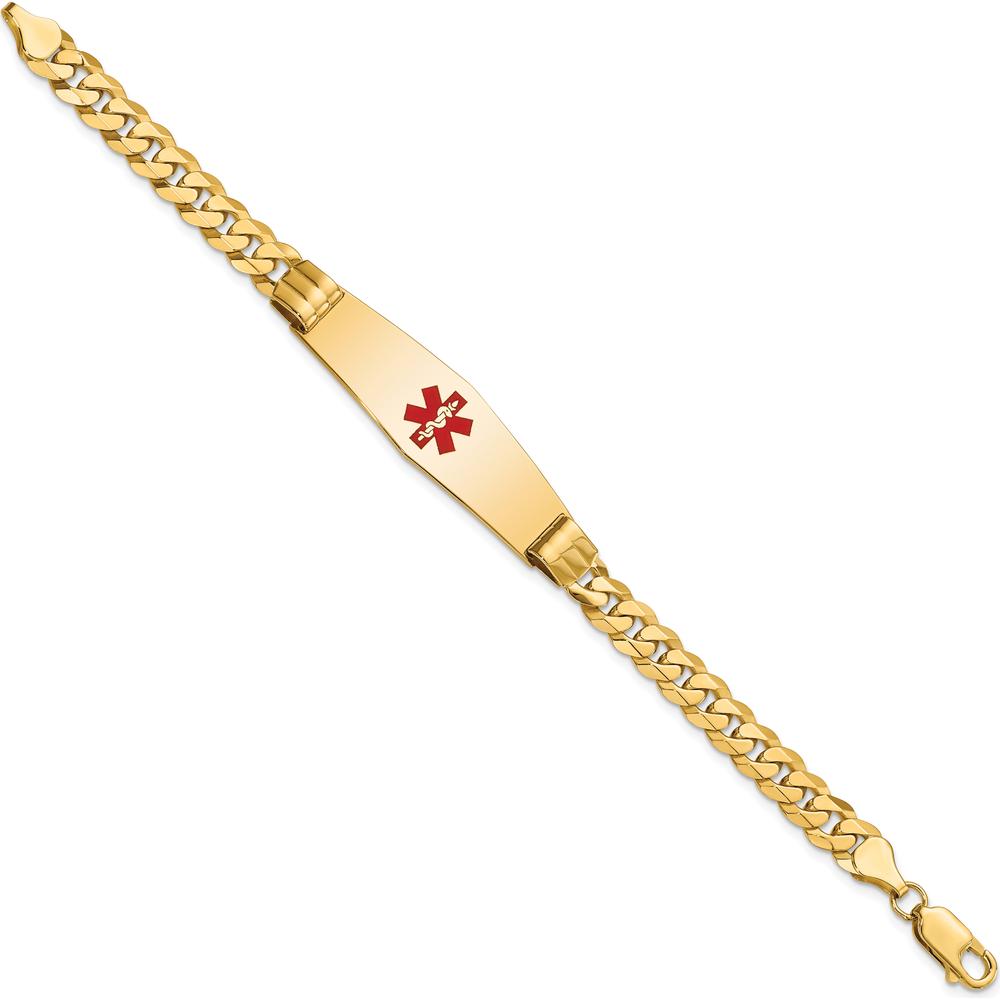14K Yellow Gold Medical Alert Curb Link Bracelet with Red Enamel Medical Symbol - 8" Length by Oro Pregiato