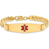 14K Yellow Gold Medical Alert Curb Link Bracelet with Red Enamel Medical Symbol - 8" Length by Oro Pregiato