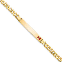 14K Yellow Gold Medical Alert Curb Link Bracelet with Red Enamel Plate - 7" Length by Oro Pregiato