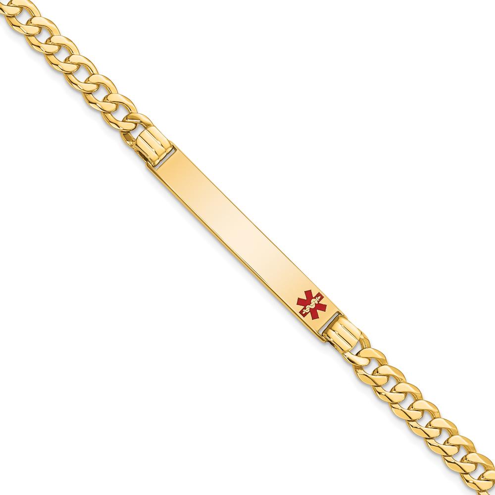 14K Yellow Gold Medical Alert Curb Link Bracelet with Red Enamel Plate - 7" Length by Oro Pregiato