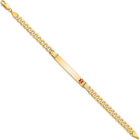 14K Yellow Gold Medical Alert Curb Link Bracelet with Red Enamel Plate - 7" Length by Oro Pregiato