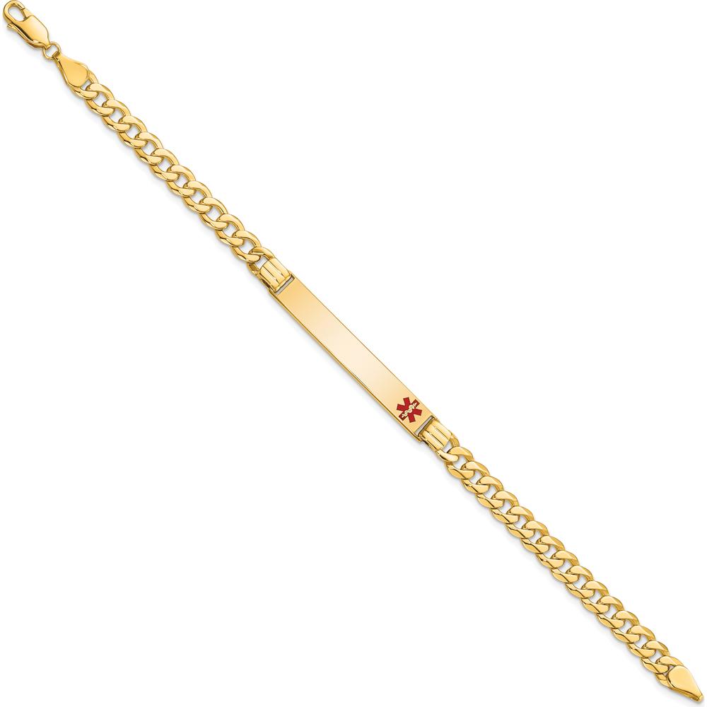 14K Yellow Gold Medical Alert Curb Link Bracelet with Red Enamel Plate - 7" Length by Oro Pregiato