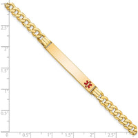 14K Yellow Gold Medical Alert Curb Link Bracelet with Red Enamel Plate - 7" Length by Oro Pregiato