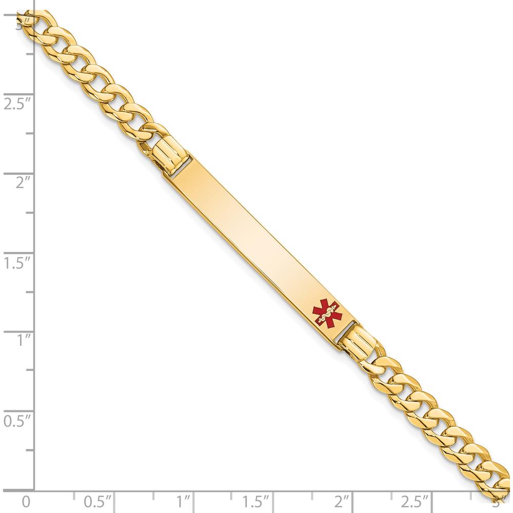 14K Yellow Gold Medical Alert Curb Link Bracelet with Red Enamel Plate - 7" Length by Oro Pregiato