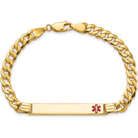 14K Yellow Gold Medical Alert Curb Link Bracelet with Red Enamel Plate - 7" Length by Oro Pregiato