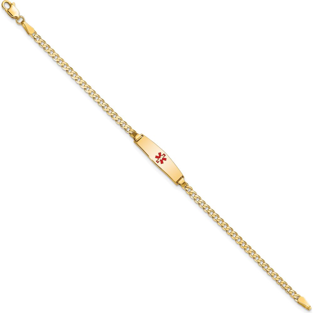 14K Yellow Gold Medical Alert Curb Link Bracelet with Red Enamel Symbol - 7" by Oro Pregiato