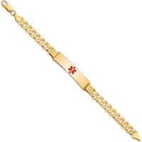 14K Yellow Gold Medical Alert Curb Link Bracelet with Red Enamel Symbol - 8" Length by Oro Pregiato