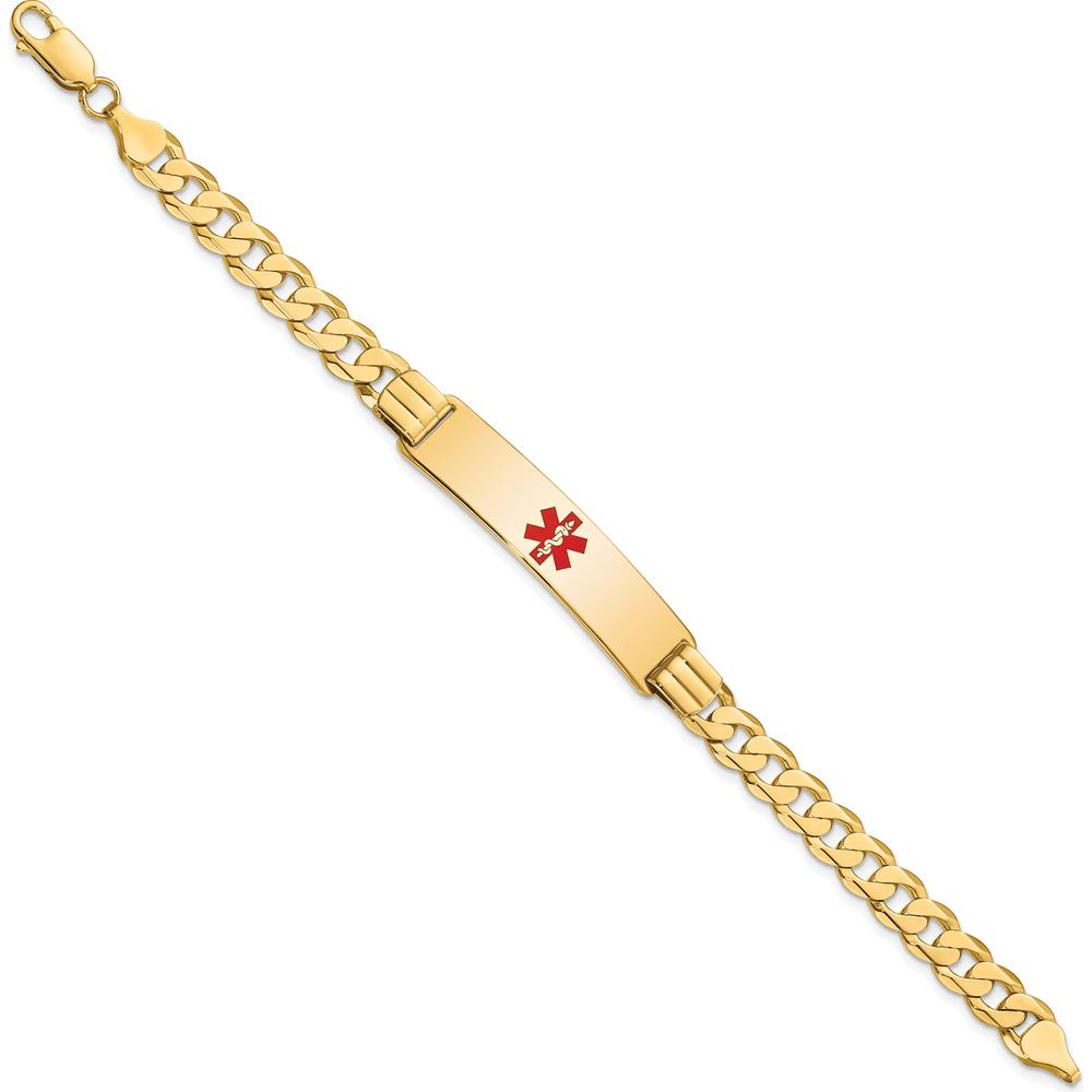 14K Yellow Gold Medical Alert Curb Link Bracelet with Red Enamel Symbol - 8" Length by Oro Pregiato
