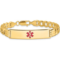 14K Yellow Gold Medical Alert Curb Link Bracelet with Red Enamel Symbol - 8" Length by Oro Pregiato