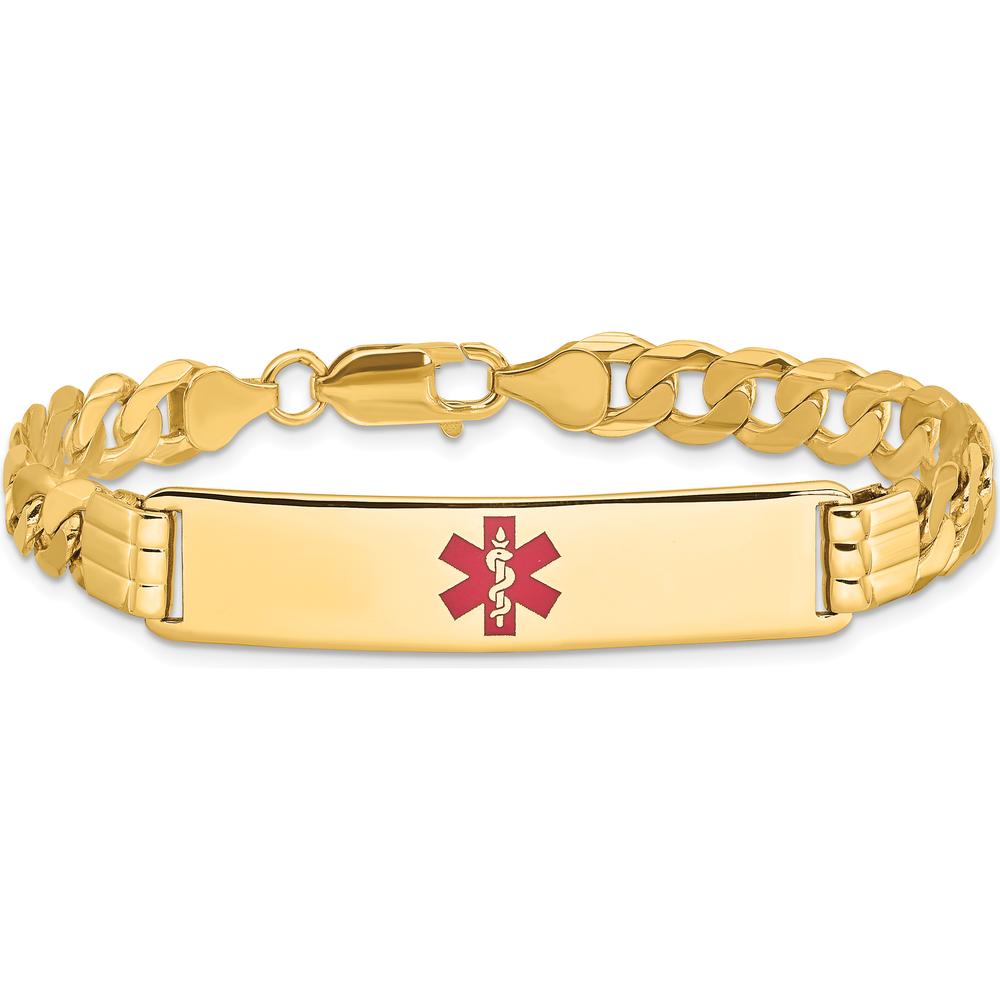 14K Yellow Gold Medical Alert Curb Link Bracelet with Red Enamel Symbol - 8" Length by Oro Pregiato