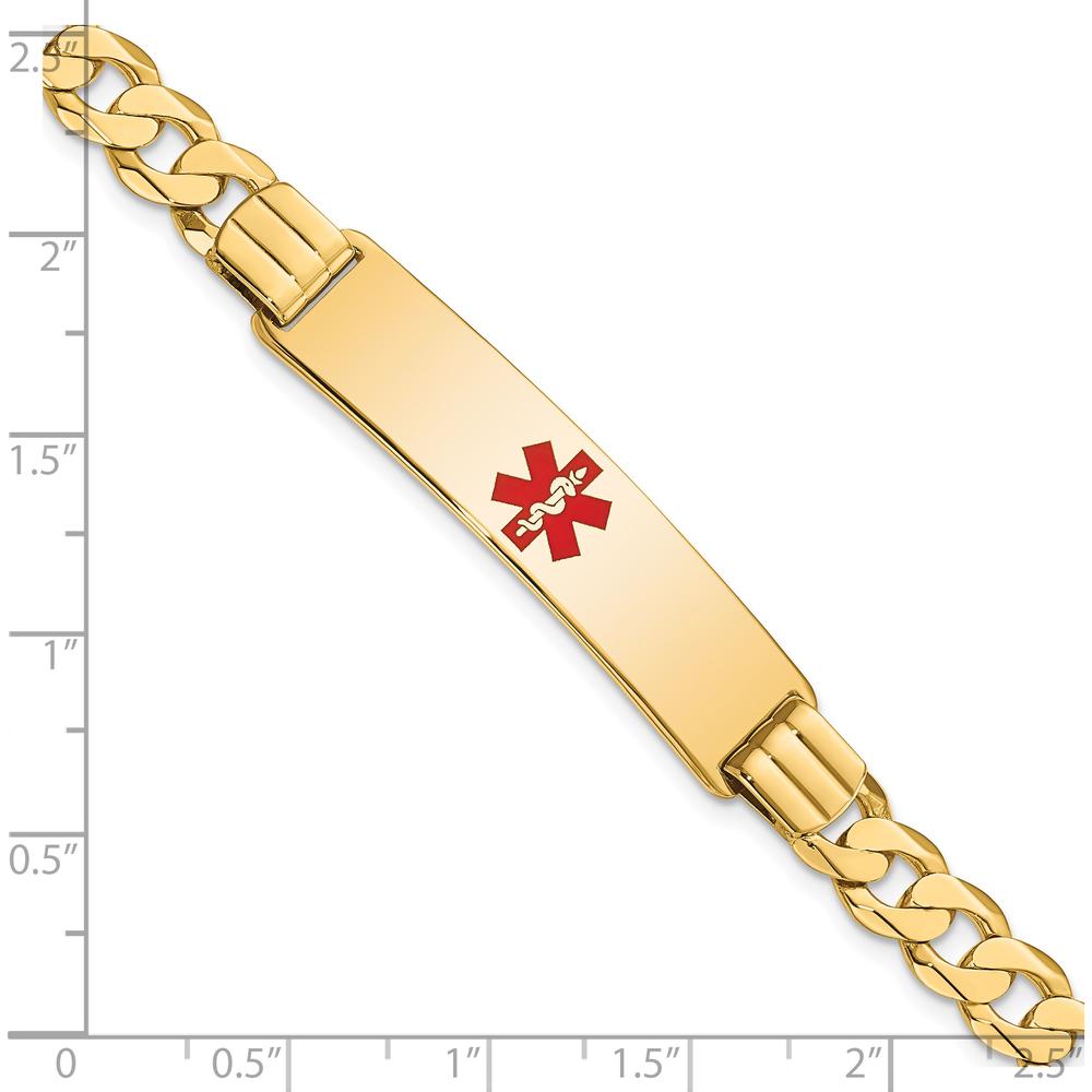 14K Yellow Gold Medical Alert Curb Link Bracelet with Red Enamel Symbol - 8" Length by Oro Pregiato