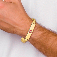 14K Yellow Gold Medical Alert Curb Link Bracelet with Red Enamel Symbol - 8" Length by Oro Pregiato