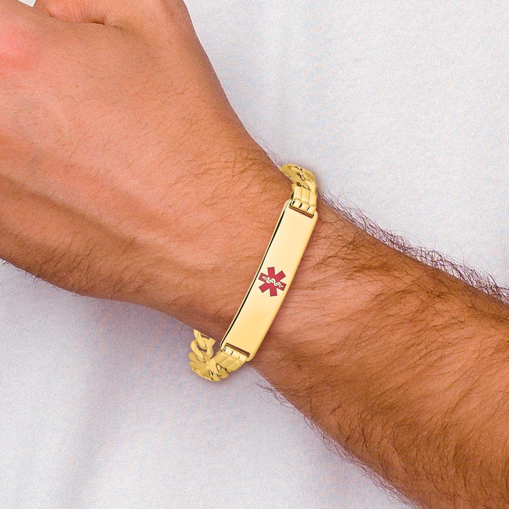 14K Yellow Gold Medical Alert Curb Link Bracelet with Red Enamel Symbol - 8" Length by Oro Pregiato