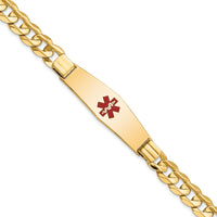 14K Yellow Gold Medical Alert Curb Link Bracelet with Red Enamel Symbol - 8" Length by Oro Pregiato