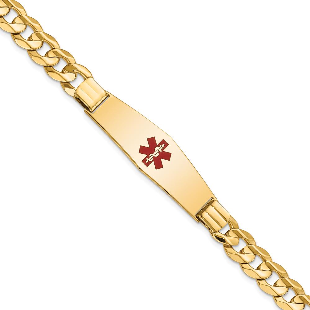 14K Yellow Gold Medical Alert Curb Link Bracelet with Red Enamel Symbol - 8" Length by Oro Pregiato