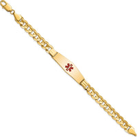14K Yellow Gold Medical Alert Curb Link Bracelet with Red Enamel Symbol - 8" Length by Oro Pregiato