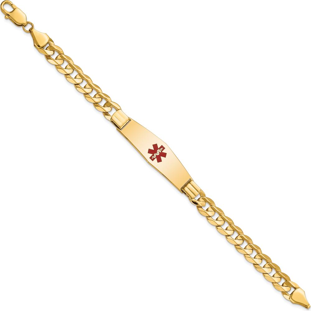 14K Yellow Gold Medical Alert Curb Link Bracelet with Red Enamel Symbol - 8" Length by Oro Pregiato