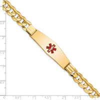 14K Yellow Gold Medical Alert Curb Link Bracelet with Red Enamel Symbol - 8" Length by Oro Pregiato