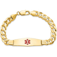 14K Yellow Gold Medical Alert Curb Link Bracelet with Red Enamel Symbol - 8" Length by Oro Pregiato