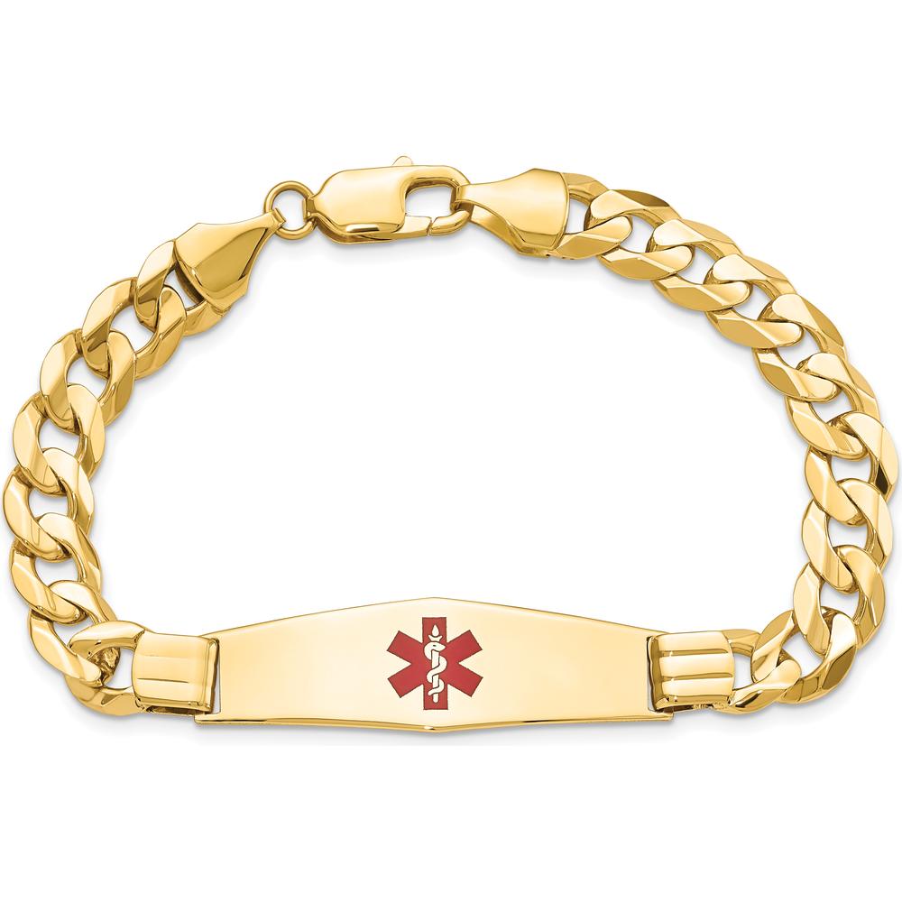 14K Yellow Gold Medical Alert Curb Link Bracelet with Red Enamel Symbol - 8" Length by Oro Pregiato