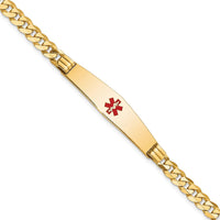 14K Yellow Gold Medical Alert Curb Link Bracelet with Red Enamel Symbol - 8" by Oro Pregiato