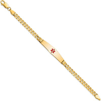 14K Yellow Gold Medical Alert Curb Link Bracelet with Red Enamel Symbol - 8" by Oro Pregiato