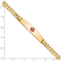 14K Yellow Gold Medical Alert Curb Link Bracelet with Red Enamel Symbol - 8" by Oro Pregiato