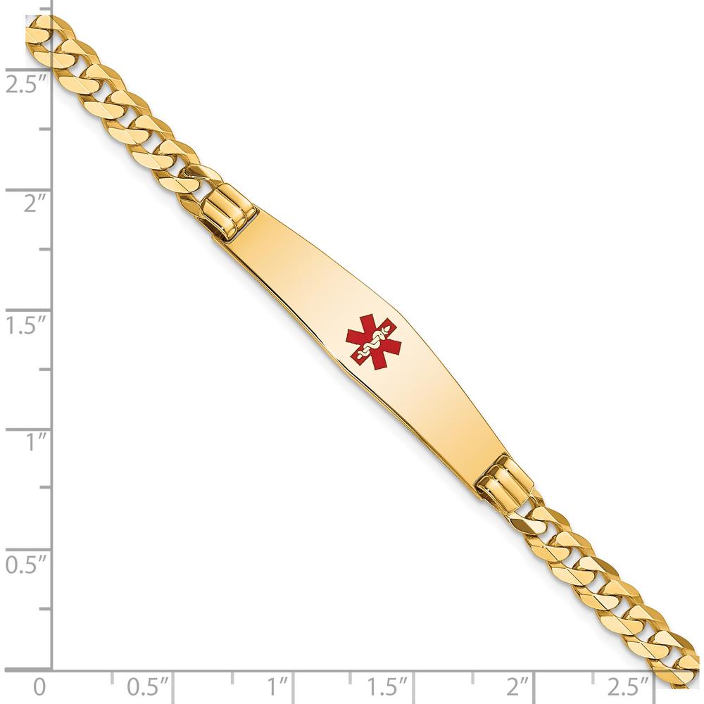 14K Yellow Gold Medical Alert Curb Link Bracelet with Red Enamel Symbol - 8" by Oro Pregiato