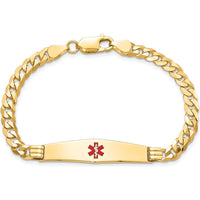 14K Yellow Gold Medical Alert Curb Link Bracelet with Red Enamel Symbol - 8" by Oro Pregiato