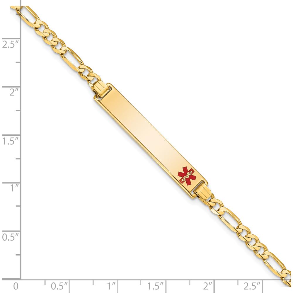 14K Yellow Gold Medical Alert Figaro Link Bracelet with Off-Center Red Enamel Plate - 8" by Oro Pregiato