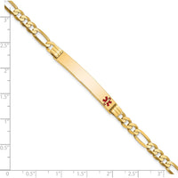 14K Yellow Gold Medical Alert Flat Figaro Link Bracelet with Red Enamel Medical Symbol by Oro Pregiato