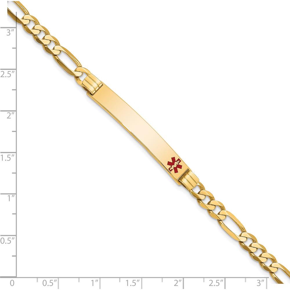 14K Yellow Gold Medical Alert Flat Figaro Link Bracelet with Red Enamel Medical Symbol by Oro Pregiato